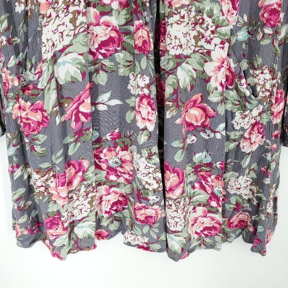 Umgee Gray and Pink Floral Long Sleeve Tunic Dress Small - Picture 6 of 12